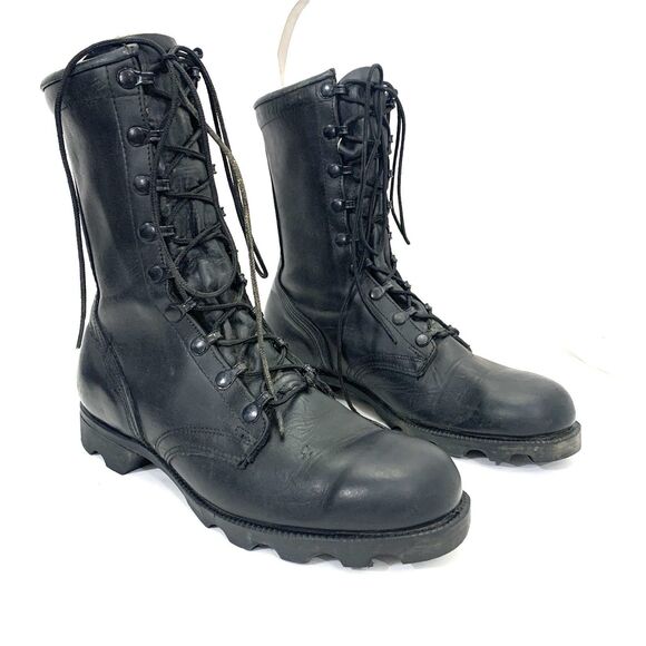 Vintage PJ Combat Boots Mens 8.5 R Black Leather 1988 Military main image 9